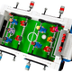 An overhead shot of the playing field on the Lego Table Football set.